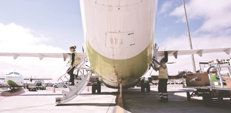 Rear view of an aircraft while loading cargo